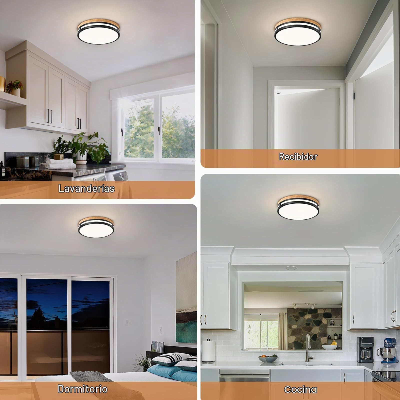 Lampara Techo, Plafon LED Techo Negra,30cm Plafón LED Techo Madera para Dormitorio,Sala de estar,Comedor,Cocina,Pasillo 4000K 24W