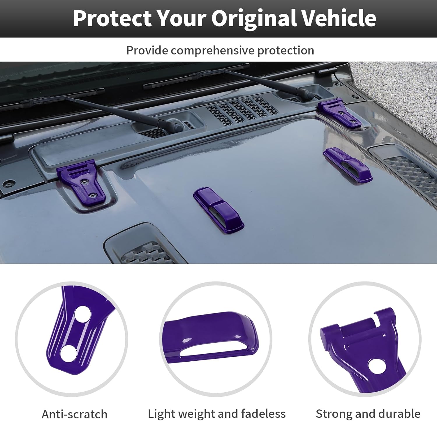 CheroCar 6PCS Car Engine Hood Hinge & Hood Hinge Cover Trim for 2018-2024 Jeep Wrangler JLJLU Gladiator 2-Door and 4-Door (Purple)