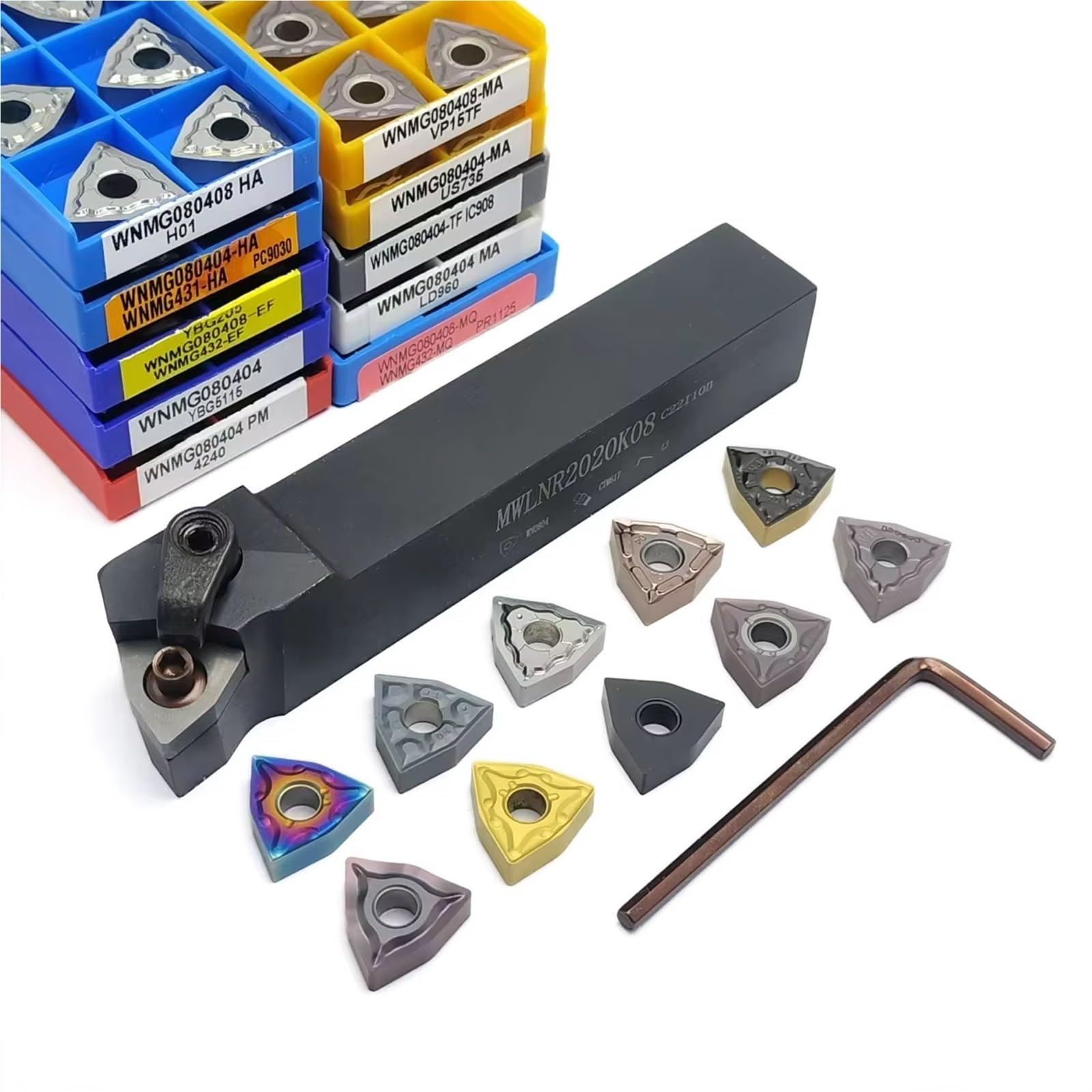 MWLNR2020K08 MWLNR2525M08 MWLNR1616H08 MWLNR Herramientas De Torno Portaherramientas De Torneado Exterior WNMG080404 WNMG080408 WNMG Insertos De Carburo Herramienta de Torno(WNMG080404 YBG5115)