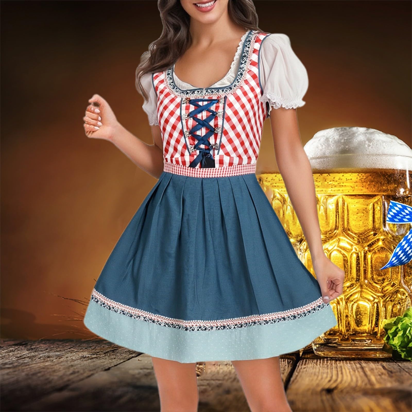 Generisch Damen Dirndl, Damen Trachtenrock Trachtenmode Kleid Dirndl KostüM KostüM Oktoberfest Trachtenkleid Trachtenmode Frauen MäDchen Oktoberfest Outfit Midi für, Mit SchüRze Und Bluse