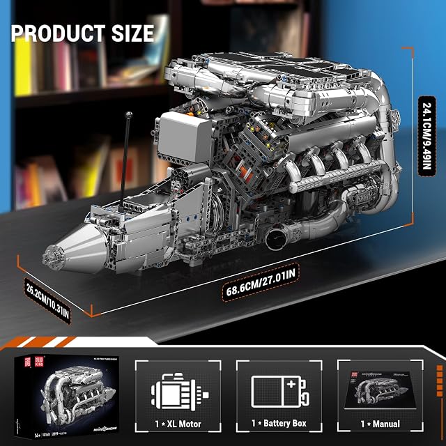 Foto 7 de 7 de Mould King 10168 Motor V8 Twin Turbo para Construcción, Kit de Motor V8 con App