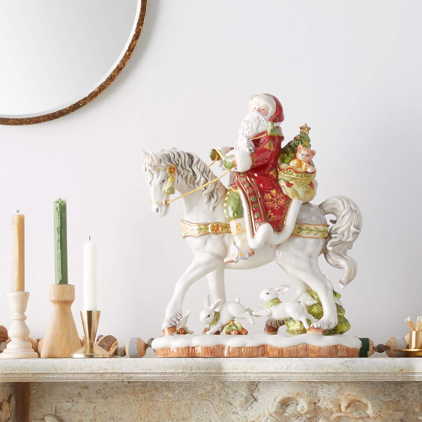 Amazon.com: Fitz and Floyd Damask Holiday Santa on Horse Figurine