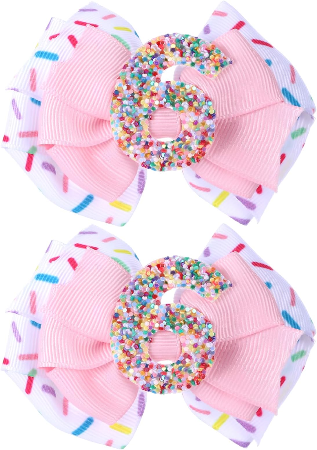 2pcs Birthday Hair Bow for Baby Girls, Sprinkle Confetti 6th Birthday Decorations for Girls, Ice Cream Party Theme Bow Clips for Baby Girls Pink Hair, Happy 6th Birthday Girl Hair Bow Clips