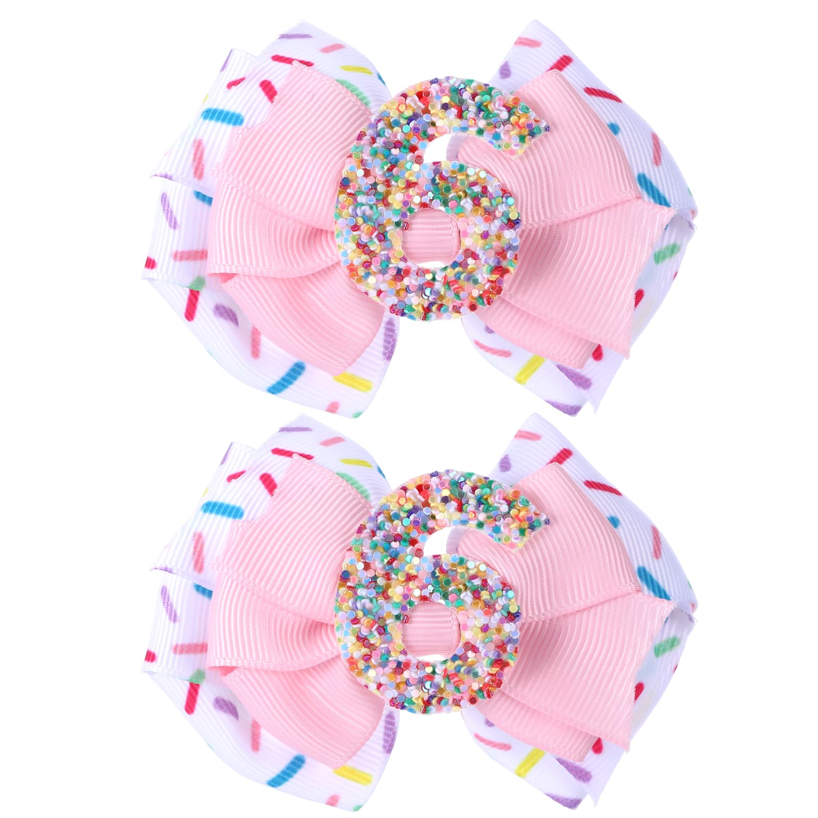2pcs Birthday Hair Bow for Baby Girls, Sprinkle Confetti 6th Birthday Decorations for Girls, Ice Cream Party Theme Bow Clips for Baby Girls Pink Hair,