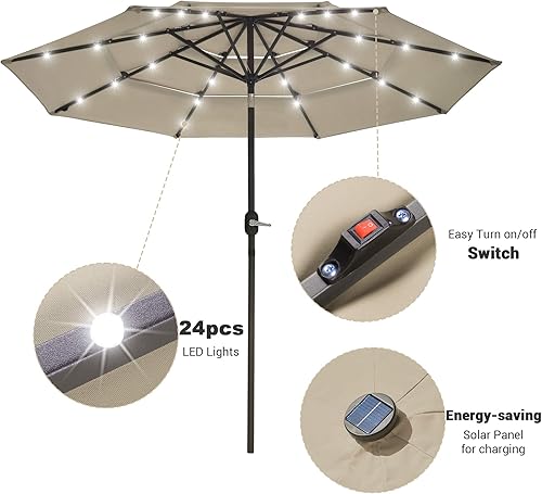 Miniatura 94 de Yescom Outdoor Solar Powered LED Patio Umbrella with Crank Tilt for Garden Backyard Deck Table Market Poolside Party Event 2-Beige,3-Negro