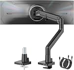 monTEK Heavy-Duty Monitor Arm for 17-57" Ultrawide Curved Screen, Supports up to 59.4 lbs, Adjustable Gas Spring Arm, 75/100 VESA Mount, Clamp & Grommet Desk Monitor Mount Single, White