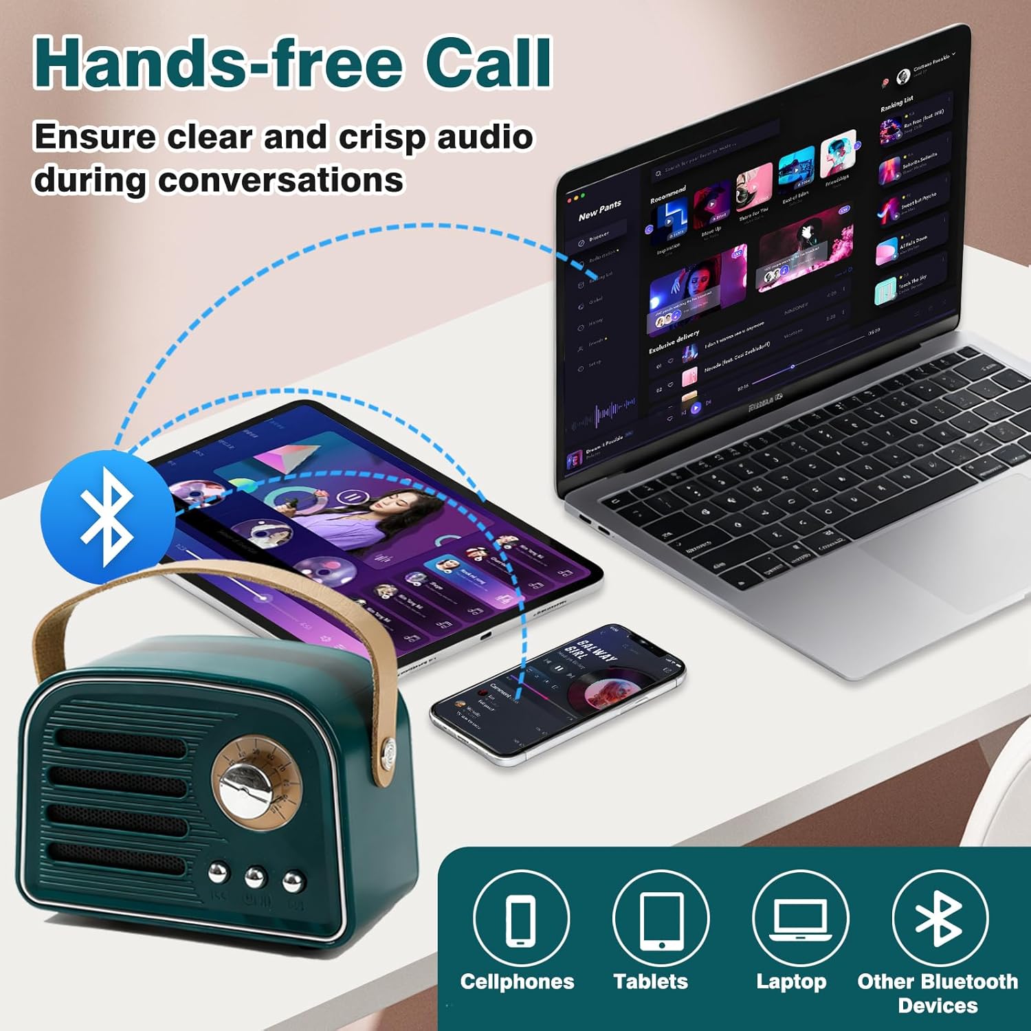 Mini Retro Speaker- Portable Bluetooth Speakers with Vintage Design, Wireless Retro Speaker for Home Decor, Bedroom, Kitchen, Office, Party & Outdoor Travel | Cute Old Fashion Style(Green) - Image 6