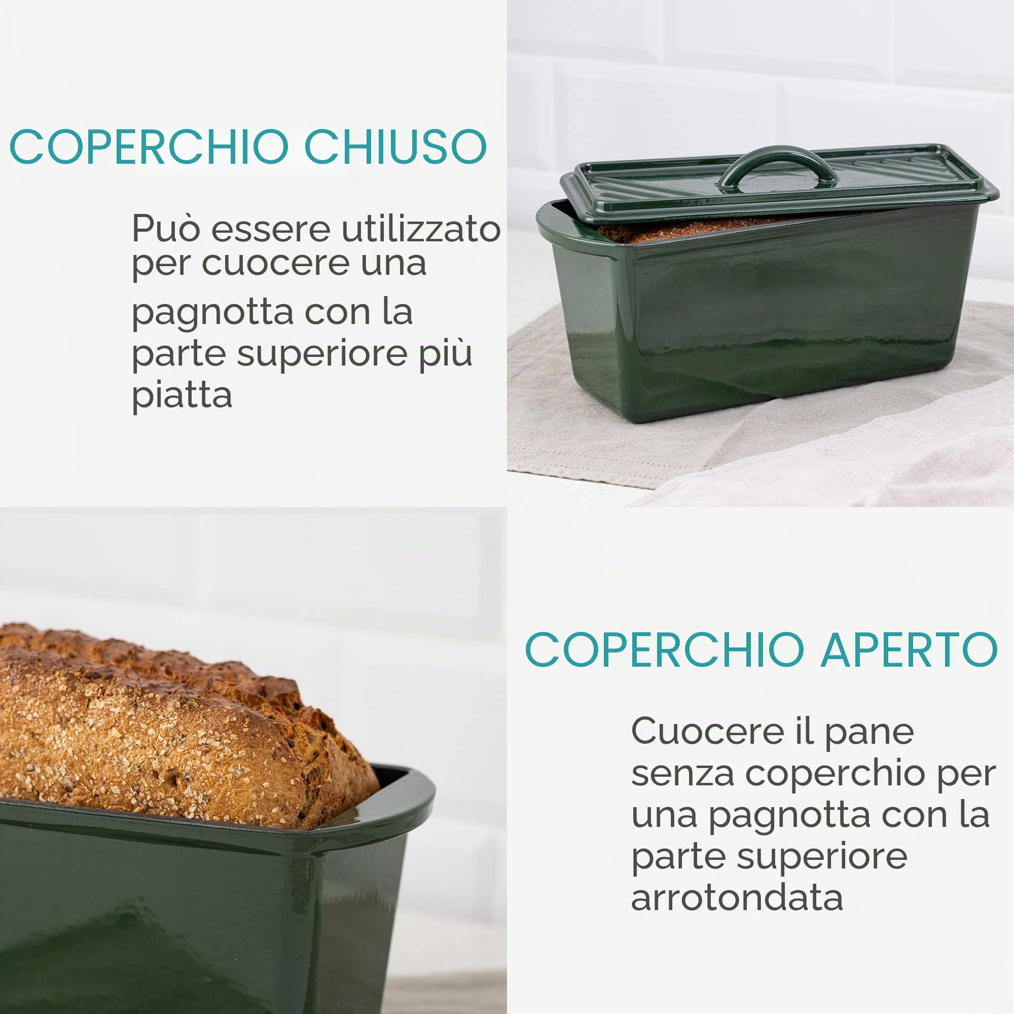 Navaris Pentola Pane da Forno in Ghisa 34 cm - Teglia con Coperchio per Cucinare Stufare - Forno Olandese per Grill Forni Fornelli - Stampo Cuoci Pane