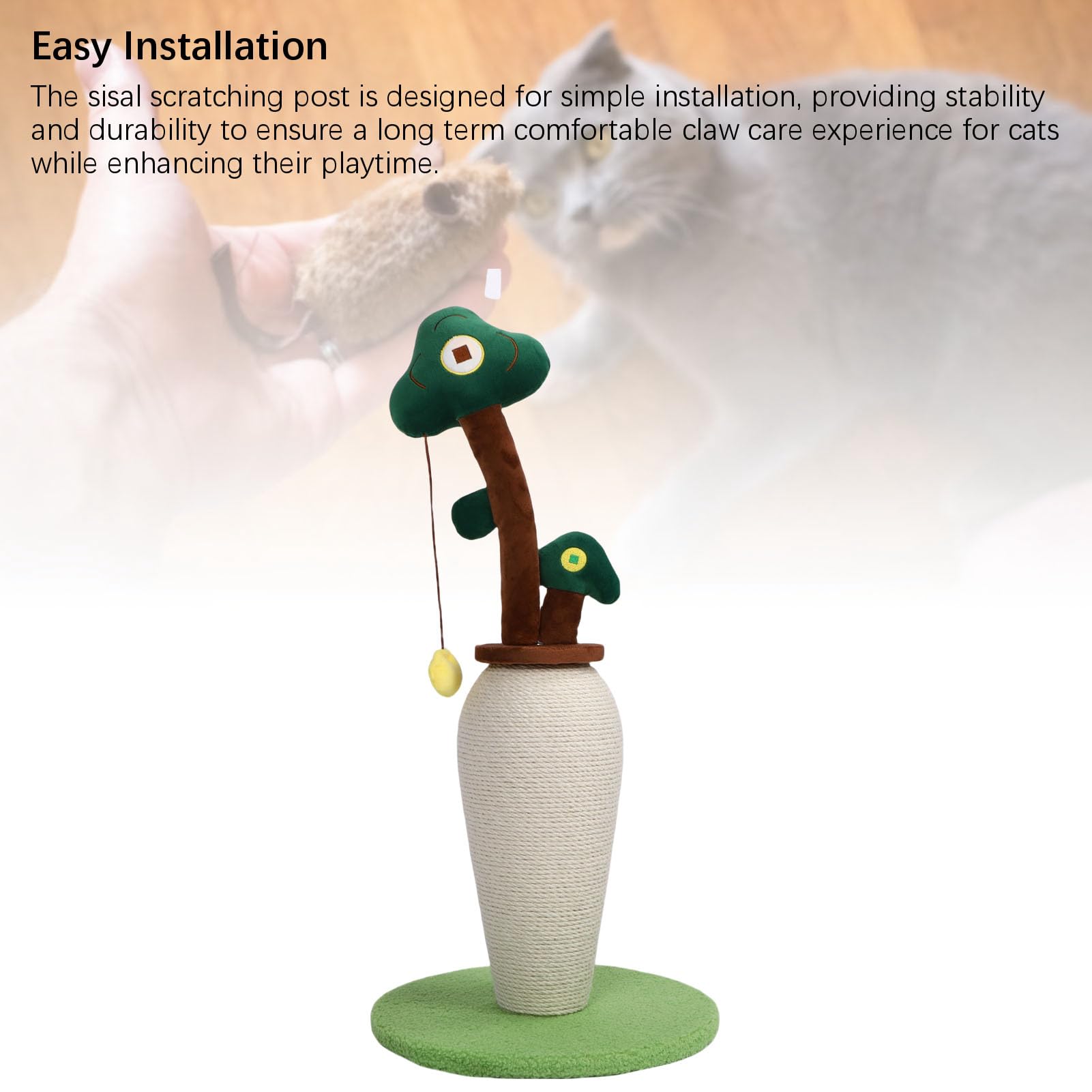 HEEPDD Post de Rasguños de Gato, Scratcher de Mascotas Post Gato Sisal Juguete de 33 Pulgadas Diseño de árbol de Dinero con Cuerda Sisal y Tela de Felpa para Gatos Interiores Gatitos
