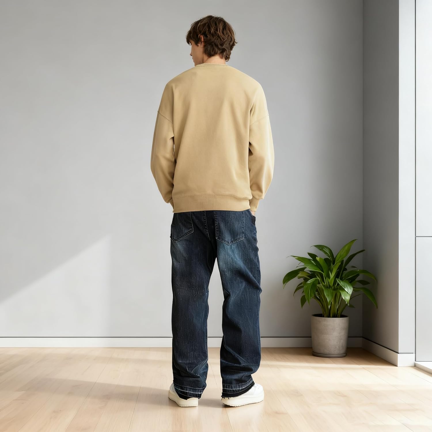Ripped Jeans Men Barrel Relaxed Fit Baggy Jeans for Mens y2k Long Trousers Loose Wide Leg Denim Pants for Boyfriend