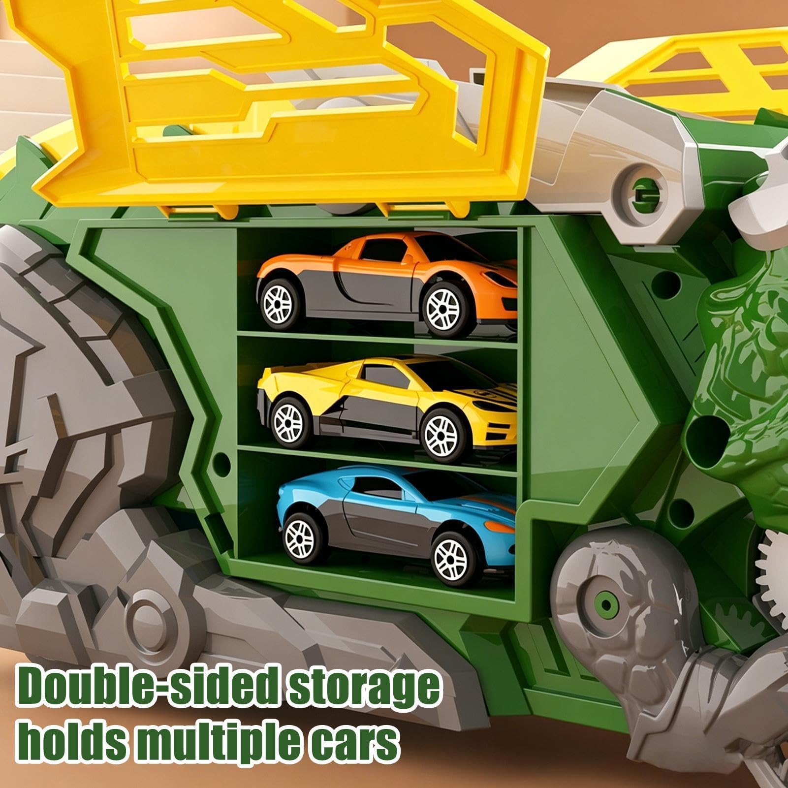 Camión de Dinosaurio con Coches 12 Coches en Miniatura con Pista Doble