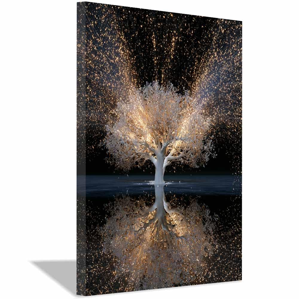 HOQIU Tree Wall Art Rainbow Textured Tree artwork, home canvas prints, for Bathroom Living Room Bedroom(Multicolor)-70x100cm Framed