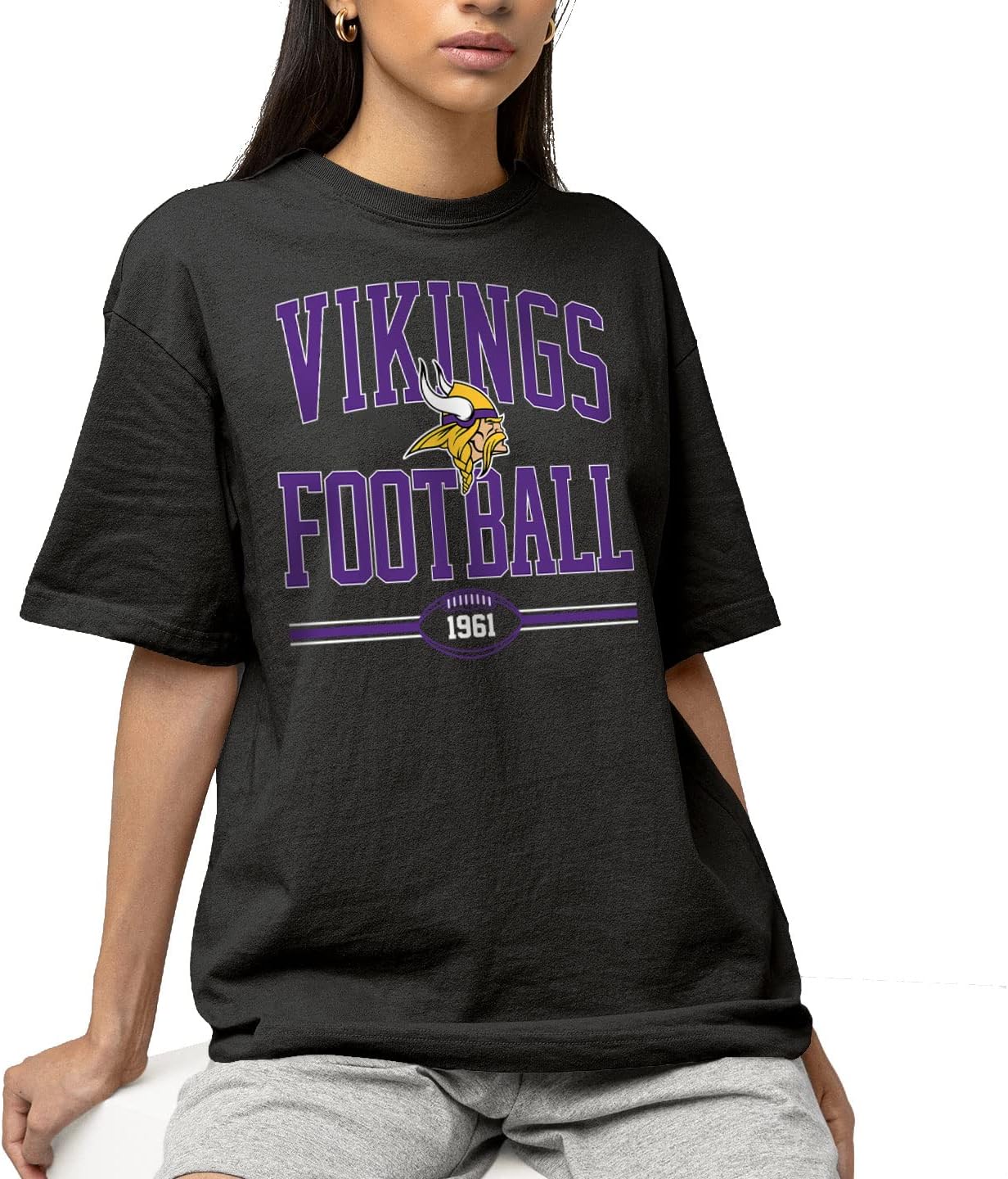 Hybrid Sports NFL Football Arch - Men's and Women's Short Sleeve T-Shirt - Size X-Large Minnesota Vikings - Black - Image 2