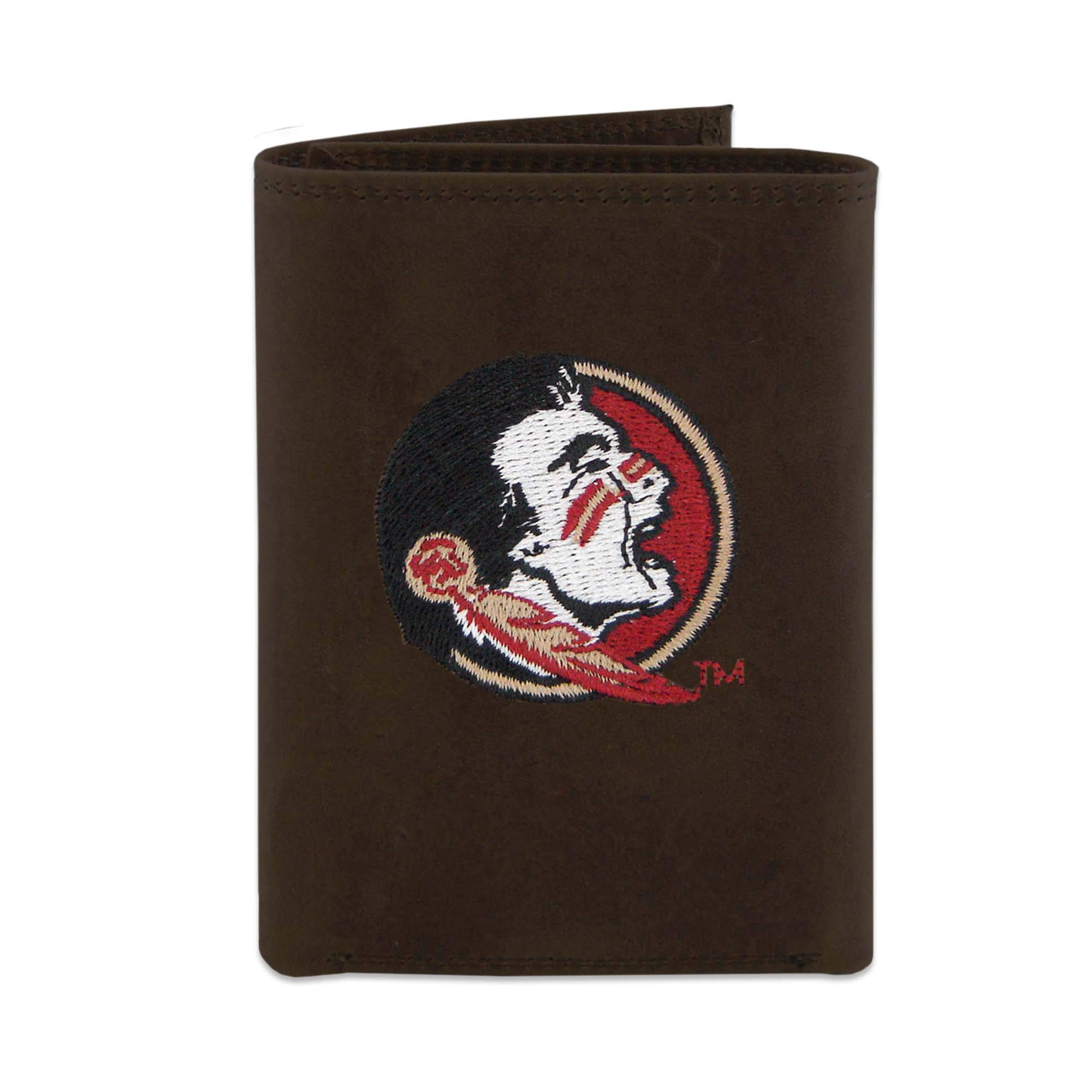 NCAA Florida State Seminoles Zep-Pro Crazyhorse Leather Trifold Embroidered Wallet, Light Brown