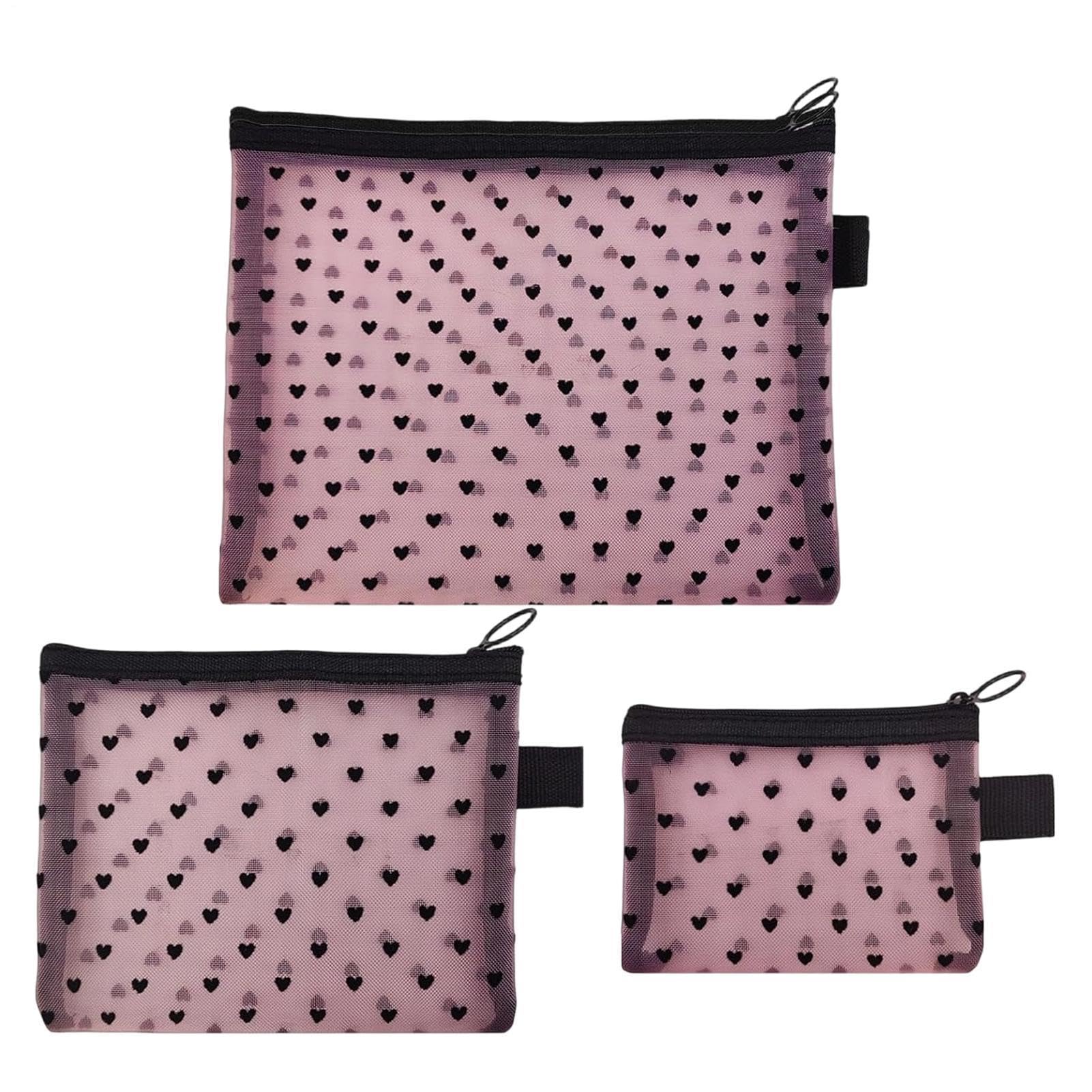 Neceser de aseo para universidad y gimnasio con tres bolsas de malla y diseño de corazones 8