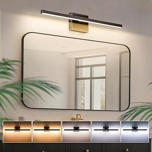Accesorios de iluminación de baño sobre espejo, 24 pulgadas, 16 W, IP44, luces de tocador modernas, 5CCT ajustables (2700K a 6000K), luces LED de