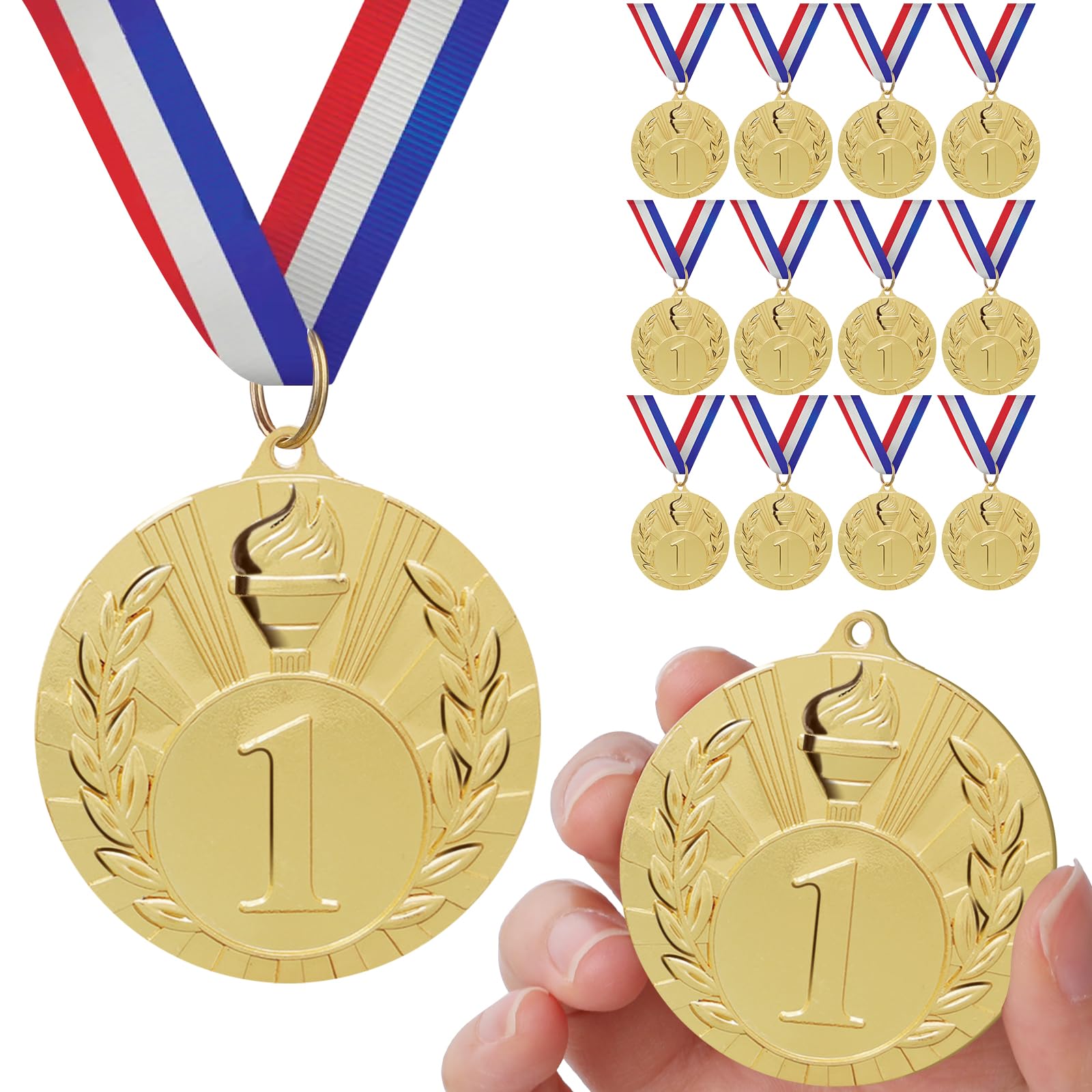 GeeRic 12PCS Medals for Awards for Kids, Medal with Neck Ribbons for Kids/Adults/Student/Athlete 1st Medal Winner Medals for Competition/Sports
