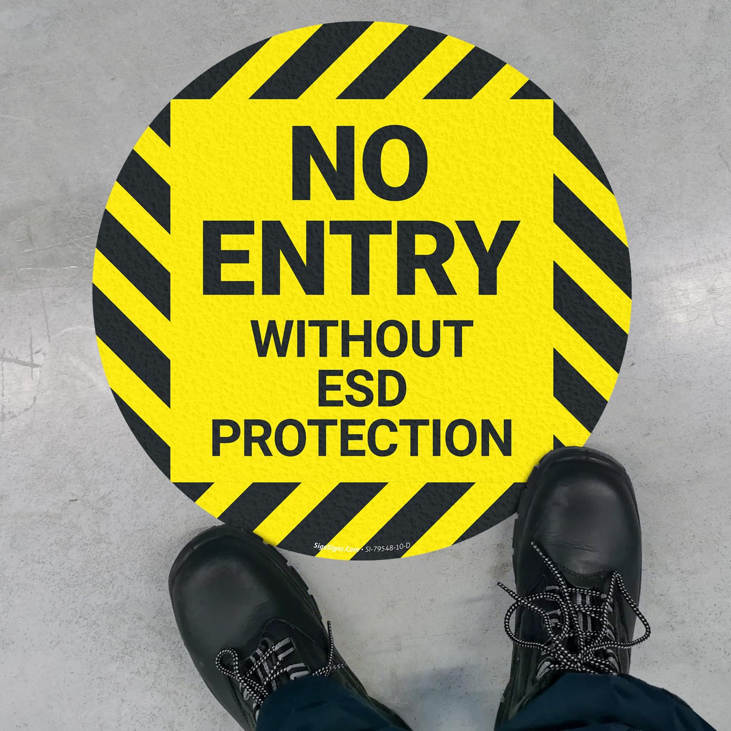No Entry Without ESD Protection 18x18 inches, Floor Decal Anti-Slip Adhesive Floor Sign Made in USA