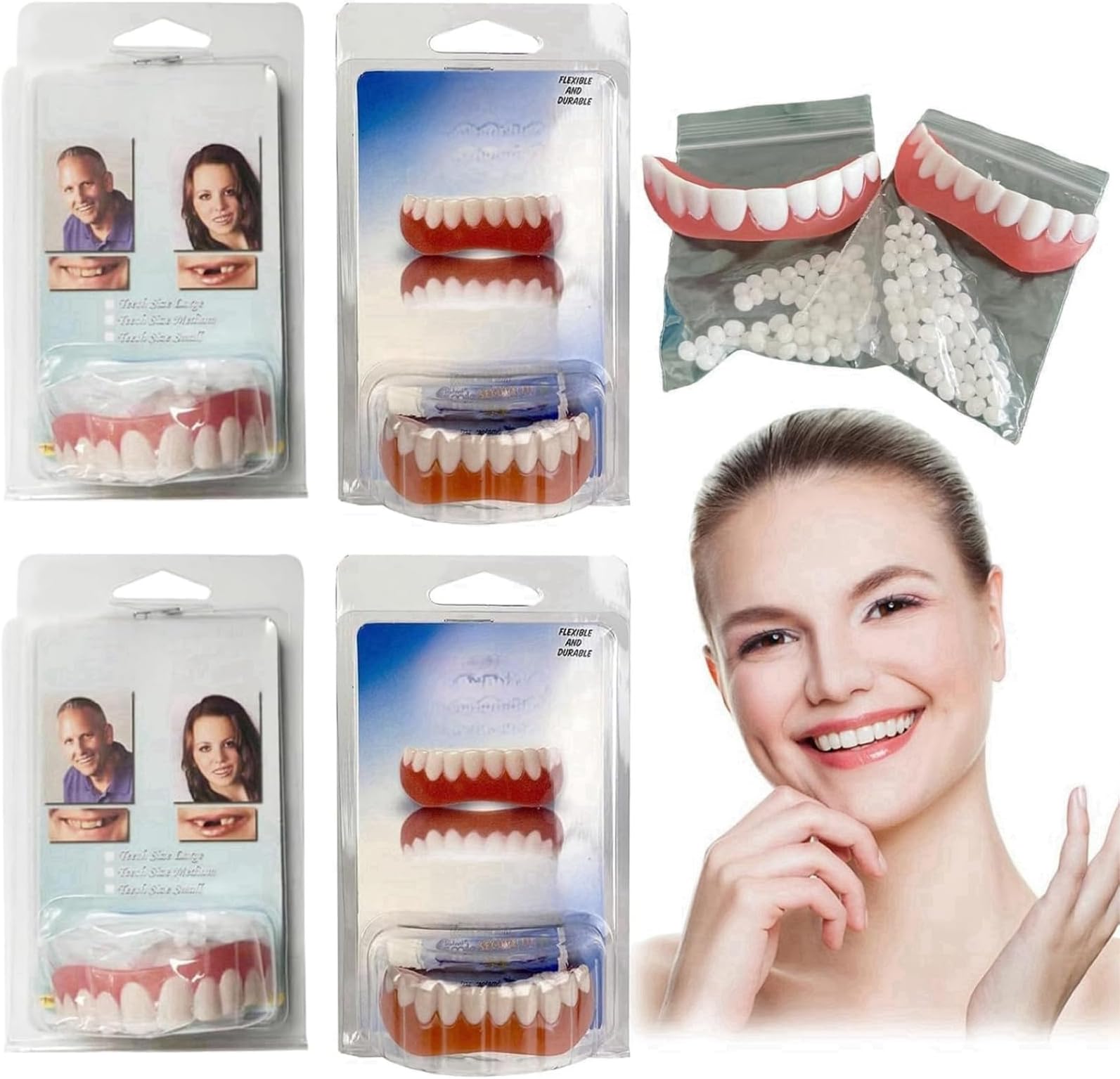 2 Pair Denture Reline Kit,Denture Silicone Reline Kit,Easy Use Silicone Reline Kit for Dentures,Soft Denture Reline Kit,Soft Denture Silicone Reline Kit,Top and Bottom Denture Silicone Reline Kit