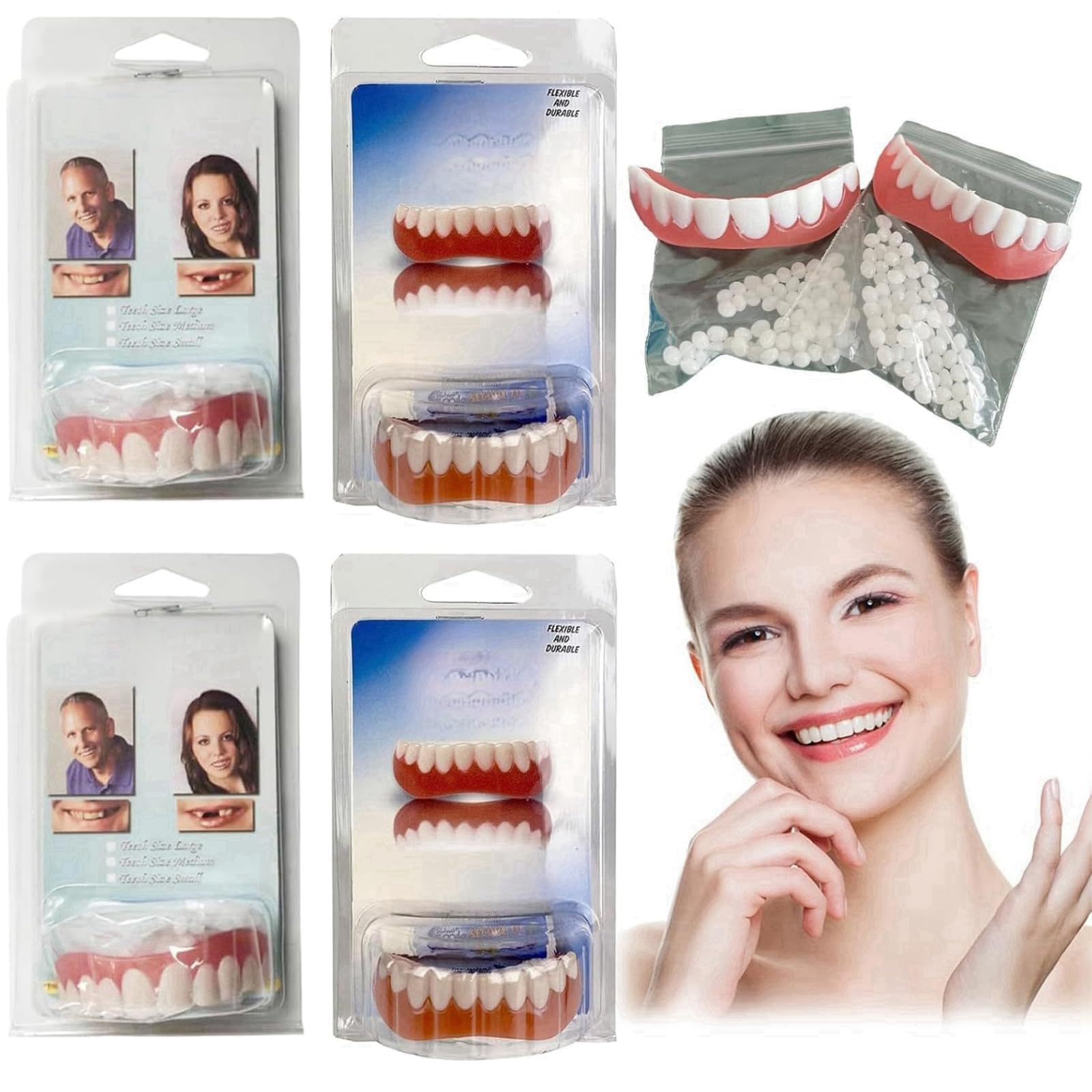 2 Pair Denture Reline Kit,Denture Silicone Reline Kit,Easy Use Silicone Reline Kit for Dentures,Soft Denture Reline Kit,Soft Denture Silicone Reline Kit,Top and Bottom Denture Silicone Reline Kit