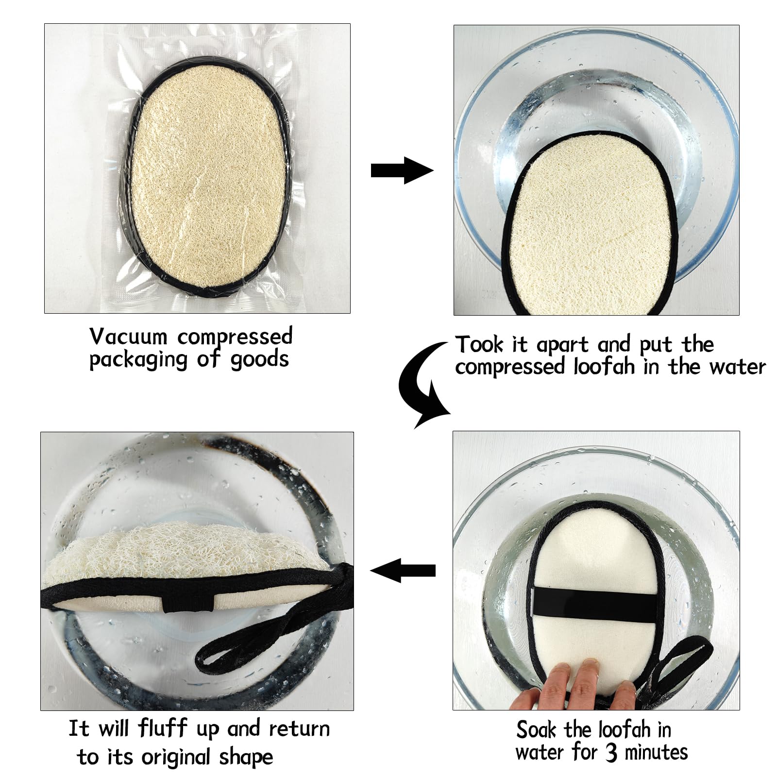 Spugna di luffa naturale (2 pezzi), grande spugna esfoliante per il corpo da 17,8 x 13,8 cm, per donne e uomini, i materiali naturali sono facilmente biodegradabili e l'esfoliazione del bagno non