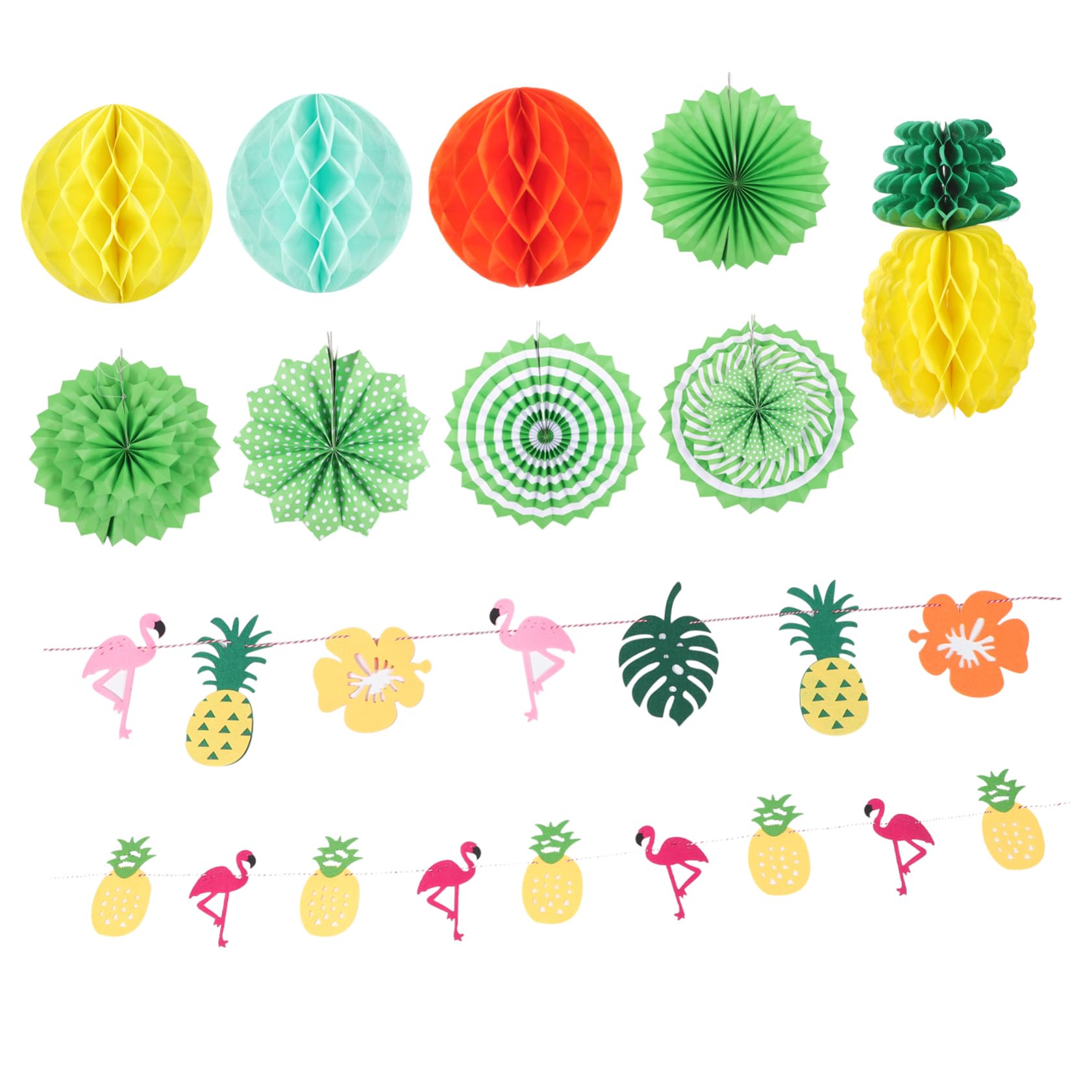 Ciieeo 3 Sätze Hawaiianisches Party Set Teilig Pull Flag Papierblumen Flamingos Ananas Tischdeko für Geburtstags und Sommerfeiern Fotohintergrund Langlebiges Material Festliche