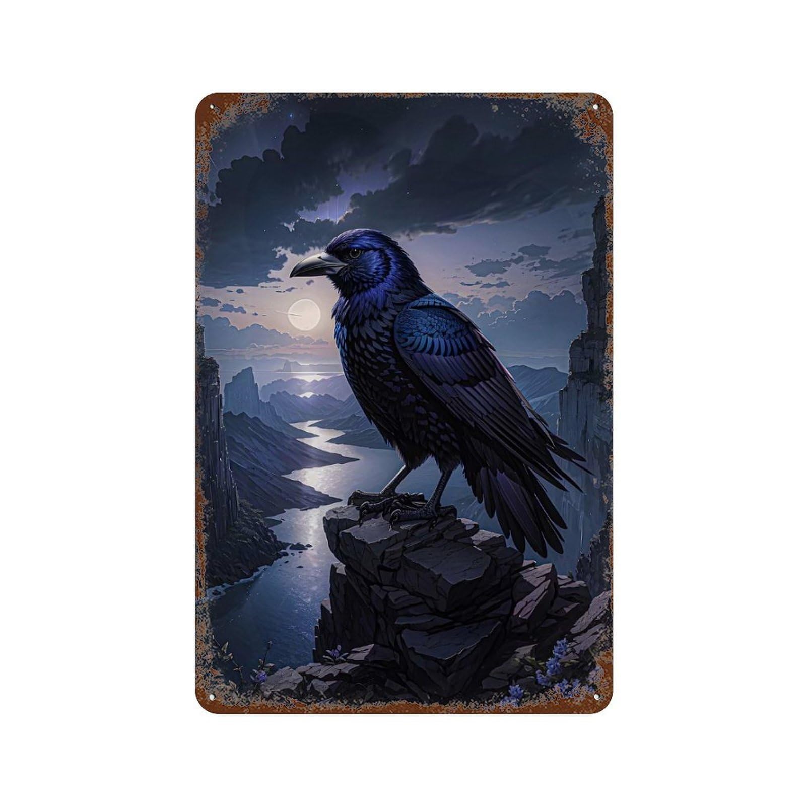 Raven Rustic Tin Plaque 11.8"x7.9", Rustic Home Decor for Office, Studio And Wall Decor