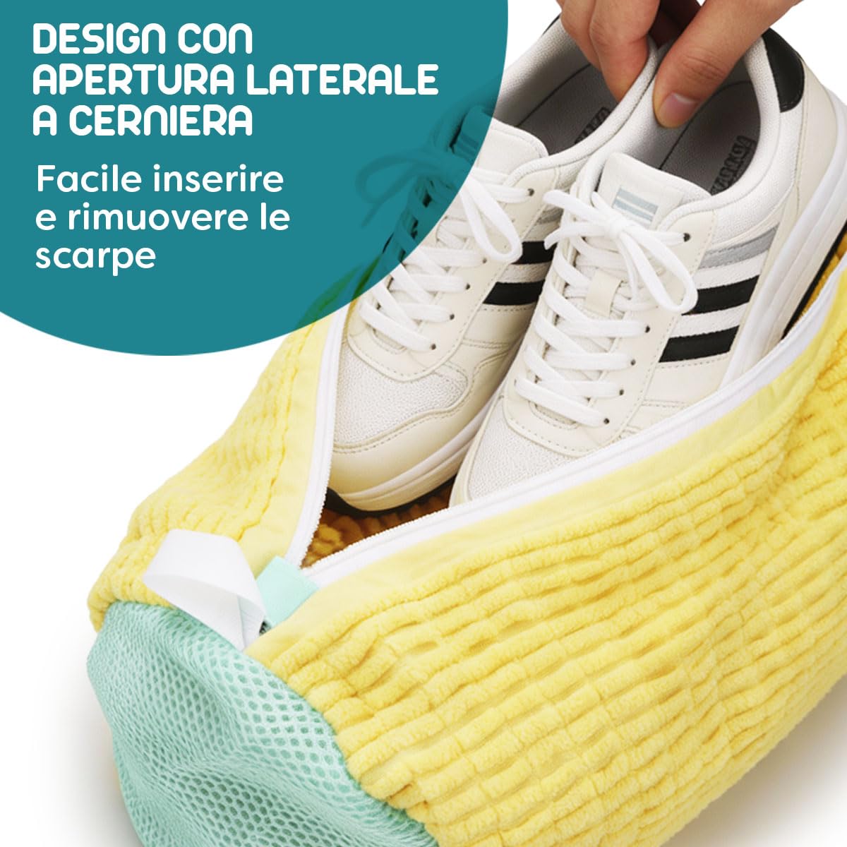 2 Pezzi Sacchetto Scarpe Lavatrice - Riutilizzabili Sacchetti per Scarpe Lavanderia - Pulizia a 360° con Cerniera Rinforzata (Giallo)