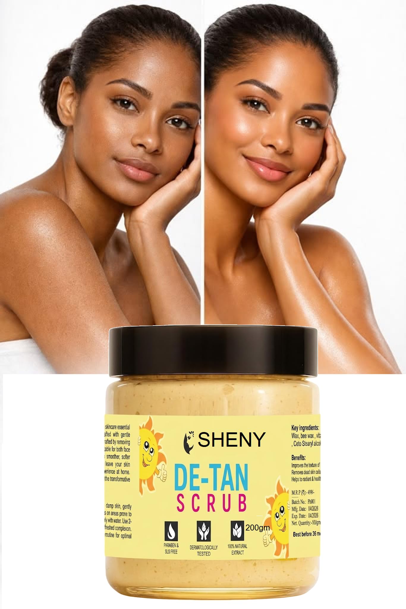 SHENY De-Tan Scrub, 200 gRefreshing Face and Body Scrub Designed to Cleanse Deeply and Assist in Tan Removal for a Radiant Skin Finish-picture-29