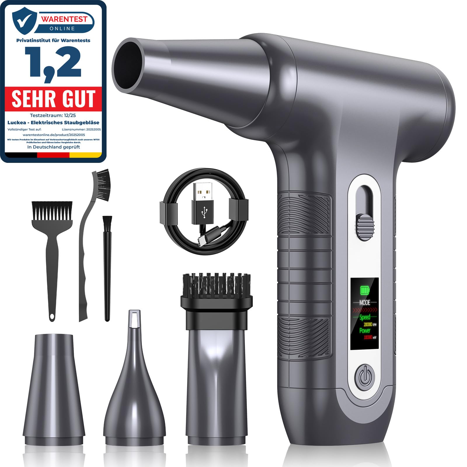 Elektryczna dmuchawa do kurzu z wyświetlaczem HD – Electric Air Duster 20 0000 obr./min ze światłem LED, mini dmuchawa z akumulatorem, sprężone powietrze do czyszczenia PC, dmuchawa powietrza do
