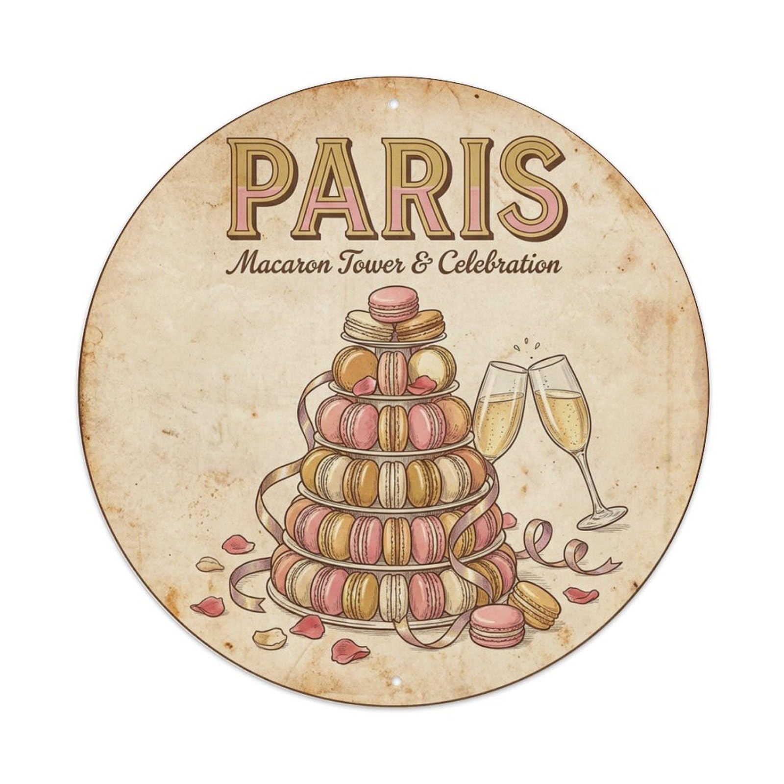 Olhnbad Style Paris Macaron Tower Celebration Route Travel Retro Metal Tin Sign