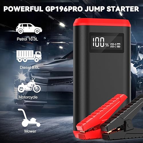 Miniatura 3 de GREPRO Arrancador de batería de automóvil, batería de 3000 A, arrancador portátil para motores de gasolina de hasta 10 L o 8.0 L, caja de arranque