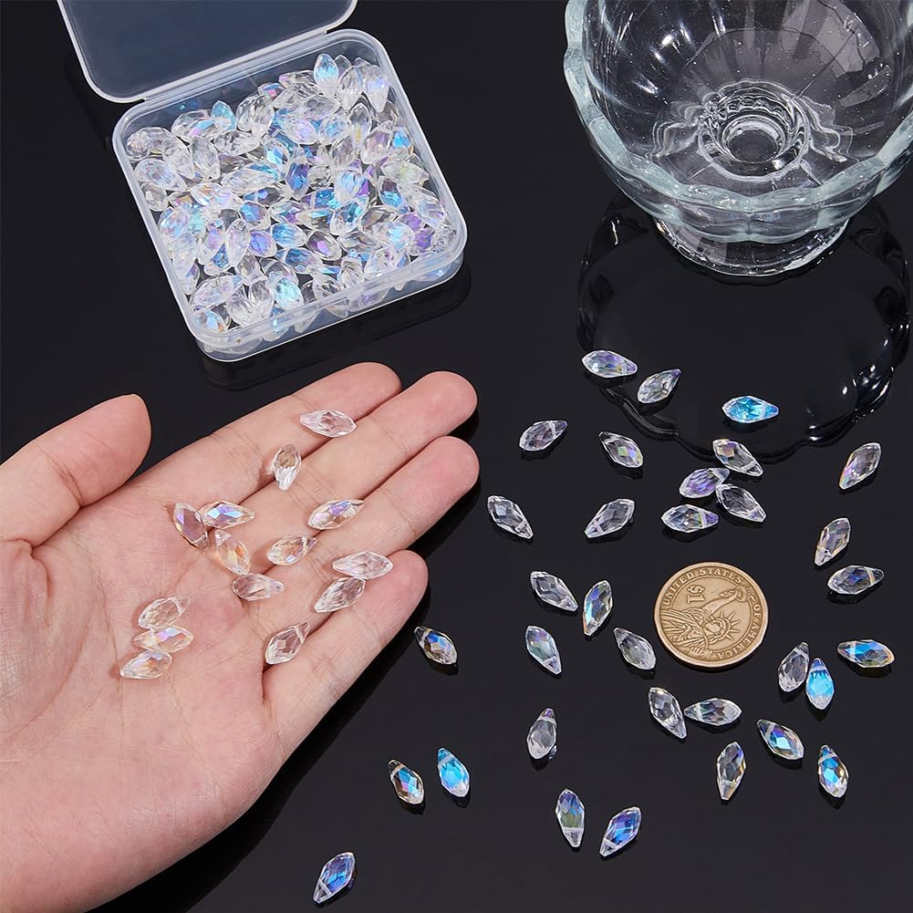 DICOSMETIC 150Pcs Teardrop Crystal Glass Beads 13x6mm Glass Faceted Beads Clear AB Bead Top Drilled Sun Catcher Bead for Bracelet Necklace Jewelry Making, Hole: 1mm - Image 3