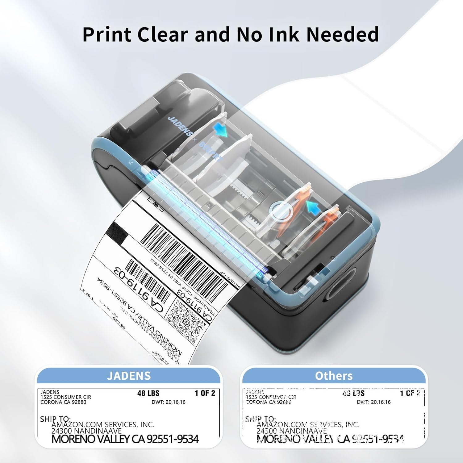 JADENS Bluetooth Thermal Label Printer, Wireless Label Printer with Built-in Paper Bin, Compatible with iOS, Android, Windows, Mac, Chromebook, Widely Used for Etsy, Shopify, USPS