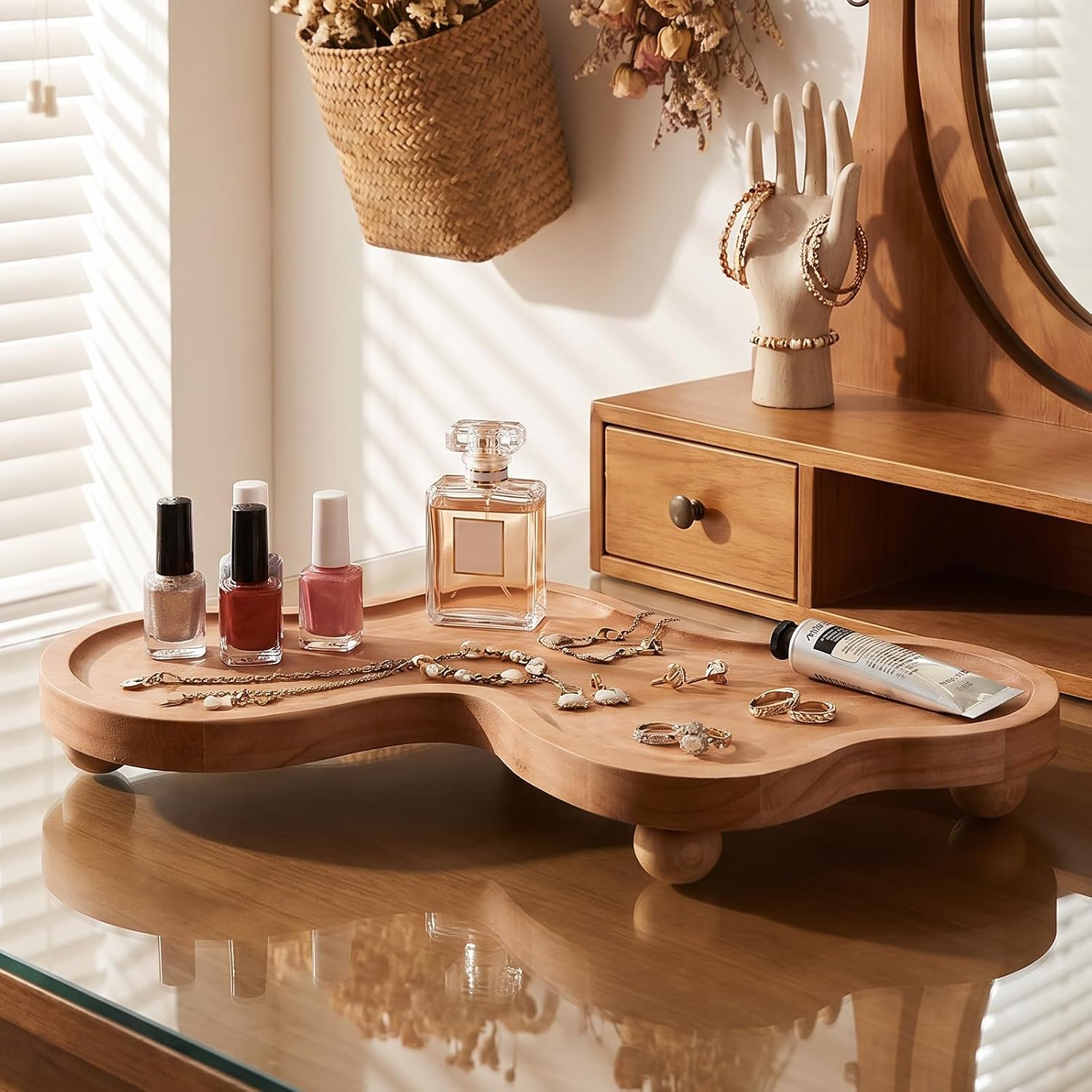 2 Pcs Cloud Perfume Tray, Wood Tray for Jewelry & Rings, Decorative Trinket Dish for Dresser, Aesthetic Wood Cloud Trays for Home Decor, Housewarming Gift (Brown)