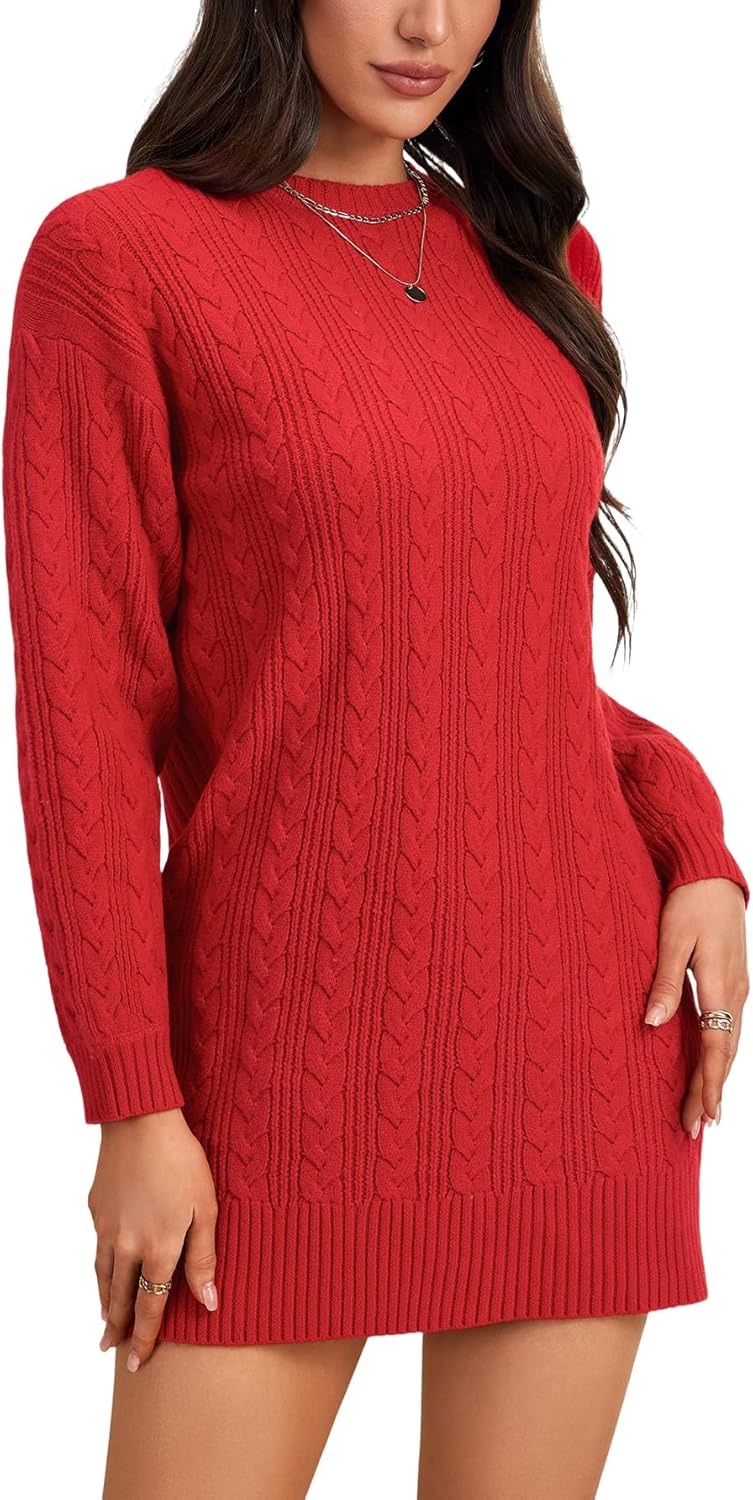 LYANER Women's Pullovers Sweaters Long Sleeve Casual Fall Knit Mini Sweater Dresses - Image 4