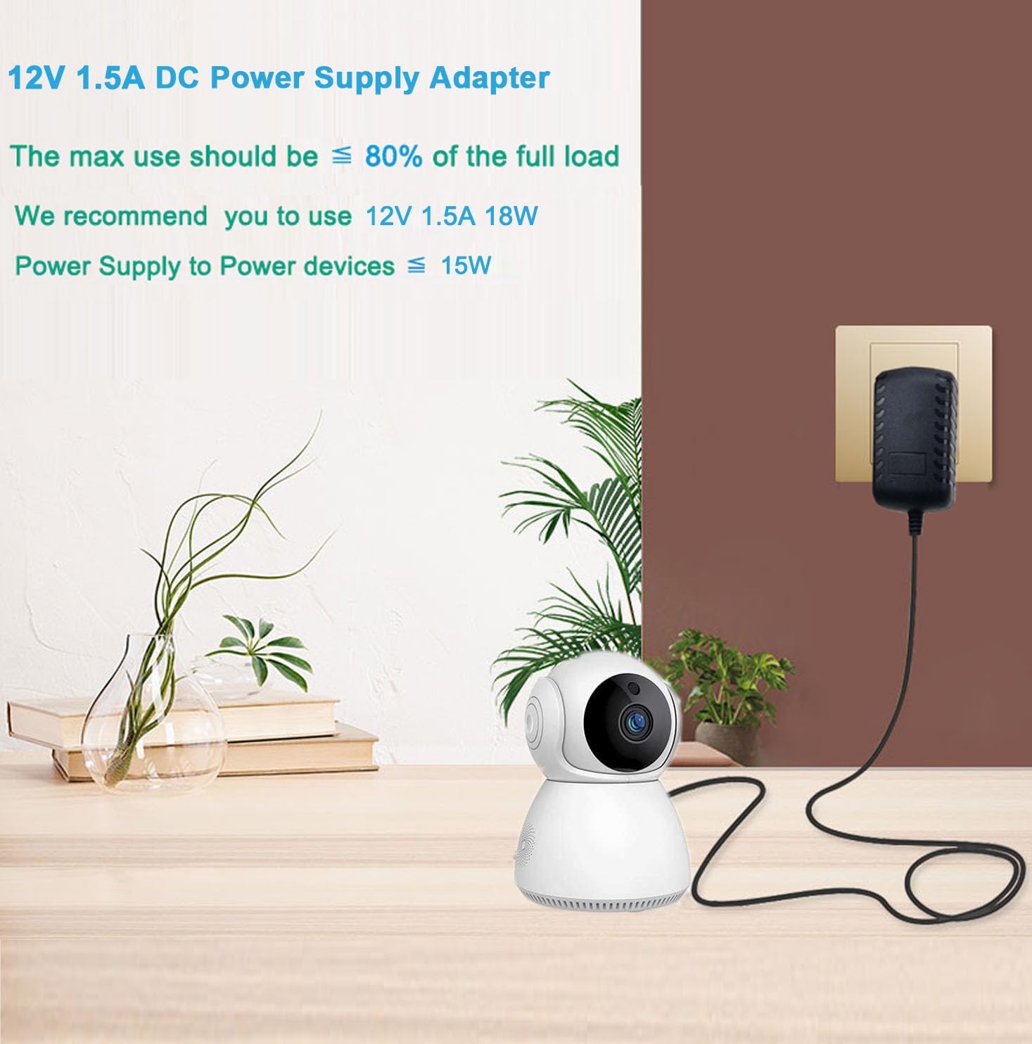 12Volt Power Supply 1.5A AC/DC Adapter 100-240V 50/60Hz to DC 12V 1.5Amp Power Adapter Cord, 5.5mm x 2.5mm DC Plug Connectivity