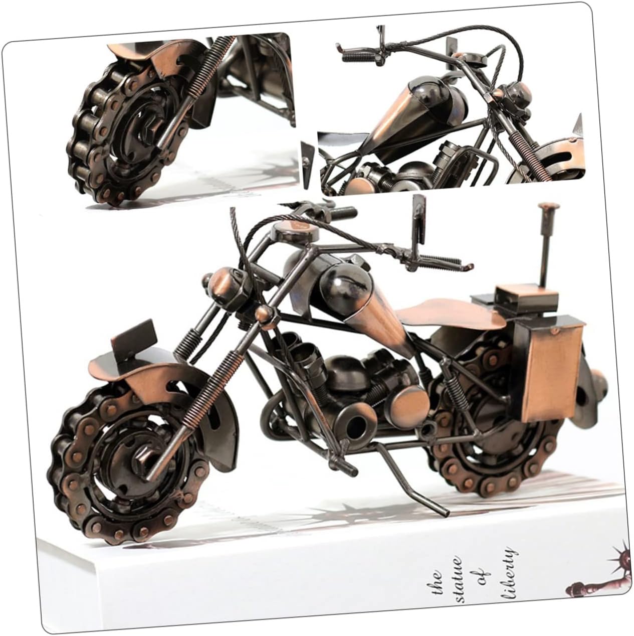 HEALLILY Iron Motorcycle Model Vintage Metal Art Sculpture for Home Office Decor Unique Retro Style Motorcycle Adornment