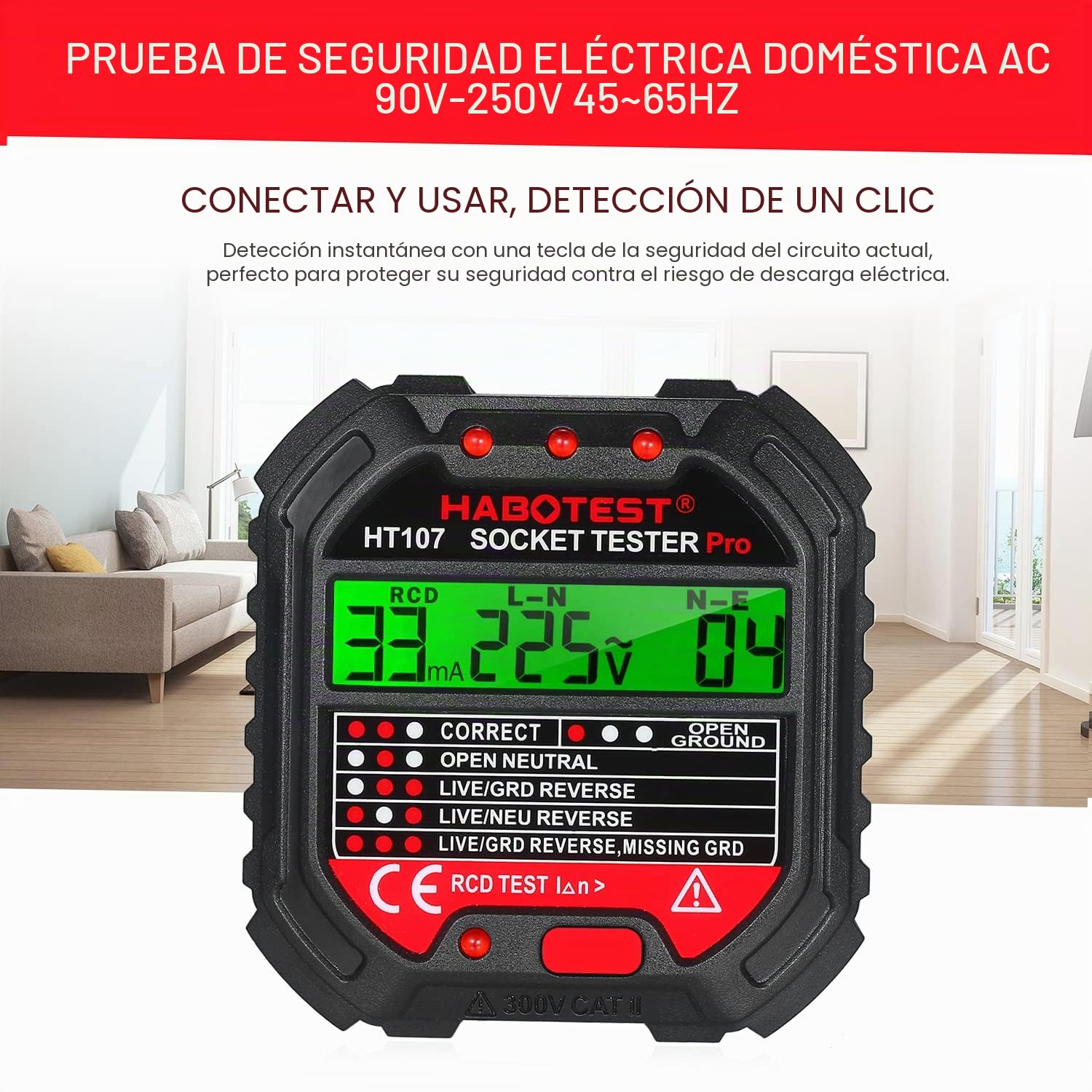 HABOTEST GFCI Outlet Tester with Voltage Display 90-250V Socket Tester Automatic Electric Circuit Polarity Detector de voltaje Breaker Finder HT107D