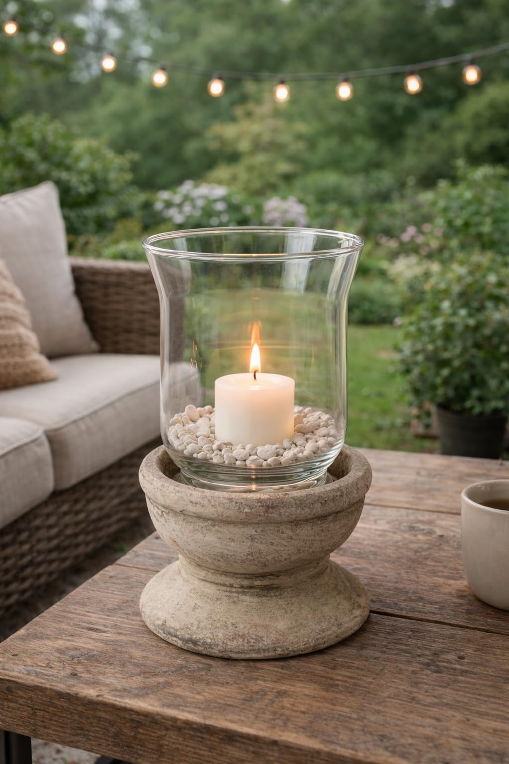 Flair Flower Windlicht mit Glas Antik-Optik Outdoor Kerzenhalter Kerzenständer Terrasse Deko-Vase Tisch-Deko Gartendeko Weihnachten Laterne Deko-Objekt Pokal Vase Accessoire, 22cm
