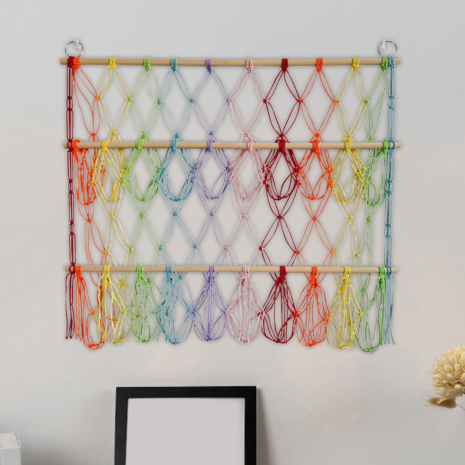 Wall Hanging Storage Bag, Made From Premium Material, Breathable and WearProof, Convenient Rope, for Bedroom Bathroom Kitchen, 3 Pockets, Home Decor (Black)