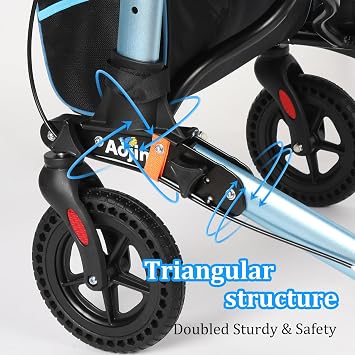 Aojin Rollator Walker for Seniors, Lightweight Walker with seat, Blue | Foldable All Terrain Aluminum Rolling Walkers with 8 inch Rubber Wheels Adjustable Height