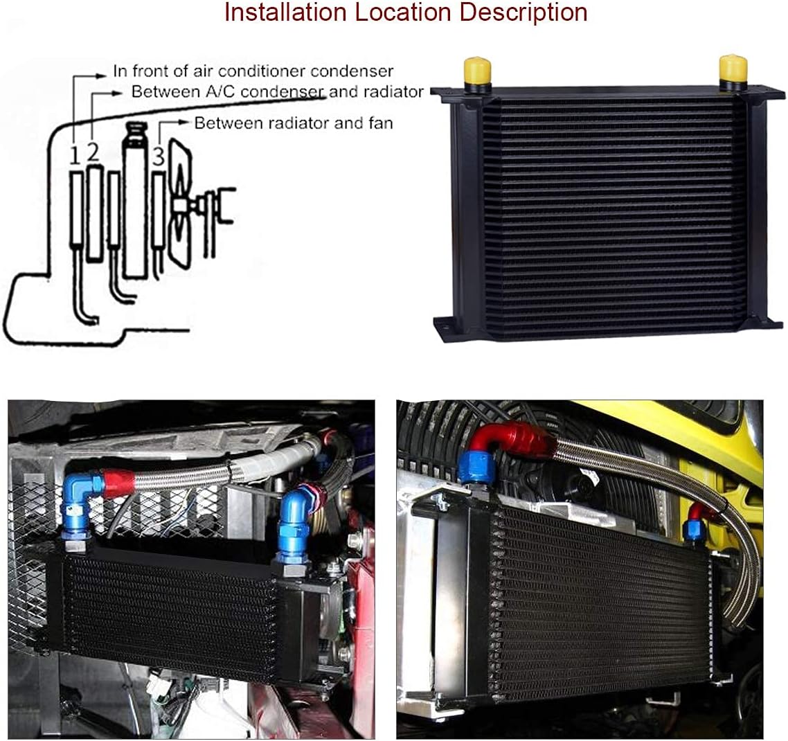EVIL ENERGY 30 Row AN10-10AN Stacked Plate Oil Cooler 6AN 8AN Adapter Universal Engine Transmission Bundle with 6AN 3/8" Fuel line Hose Fitting Kit Braided Nylon Stainless Steel Oil Gas CPE 20FT Black