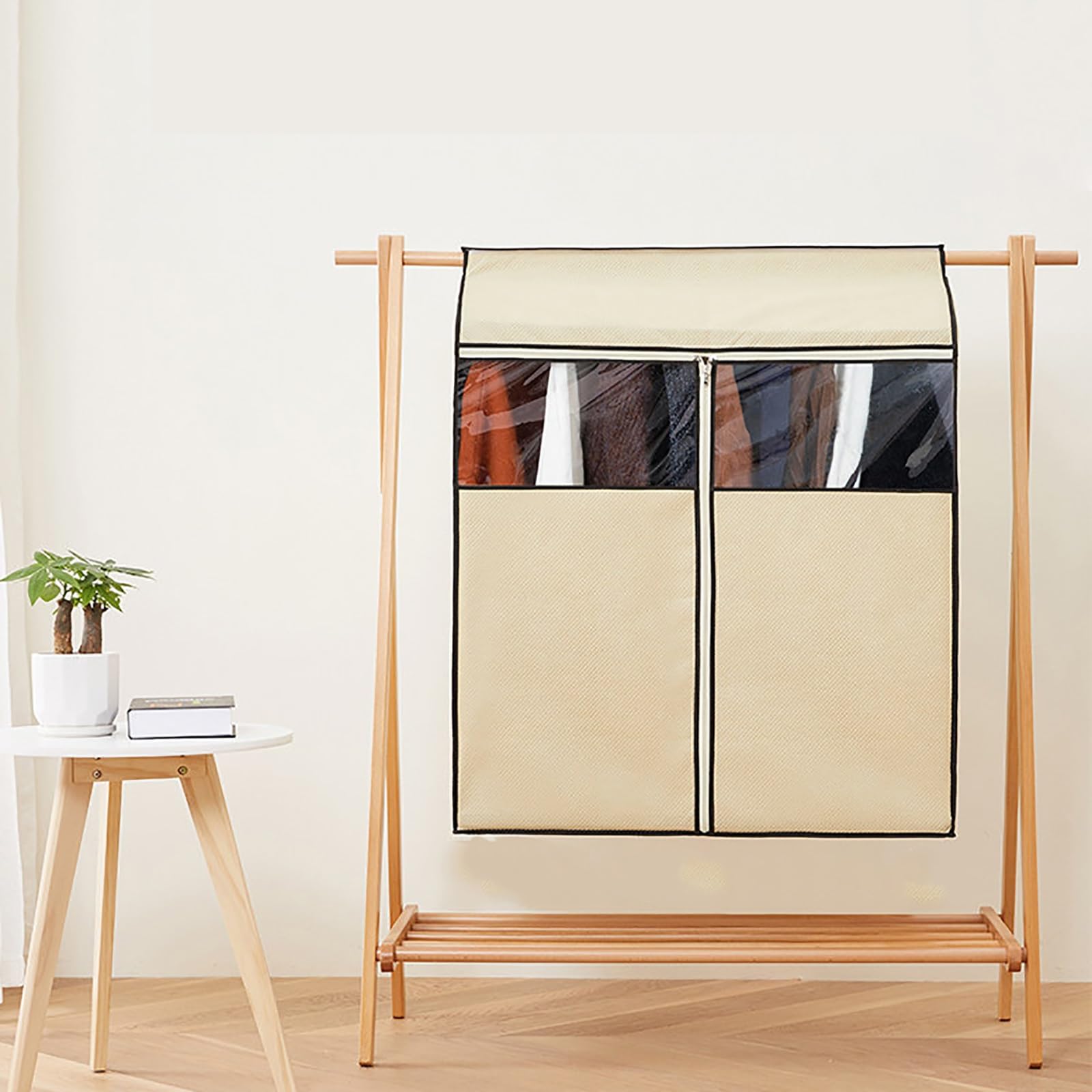 Fundas Ropa Armario Colgar, Bolsas para Ropa Transpirables y Totalmente Cerradas, Porta Trajes Antipolvo para Abrigos, Trajes de Vestir(Beige,96 * 52 * 120cm/38 * 20 * 47in)