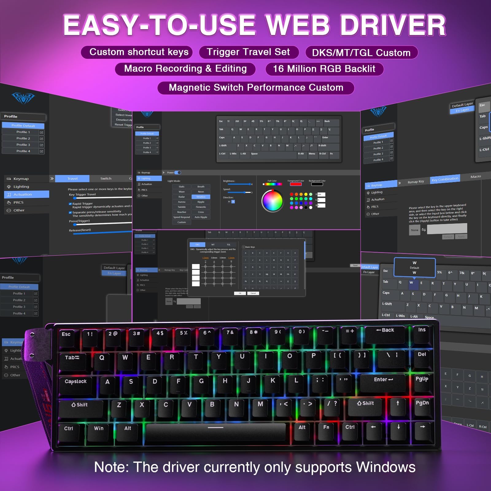 TZMRIT Aula WIN68 HE tastiera meccanica da gioco 60%, interruttore magnetico effetto hall, modalità trigger veloce, funzionamento regolabile, 8000 Hz polling rate, retroilluminazione RGB