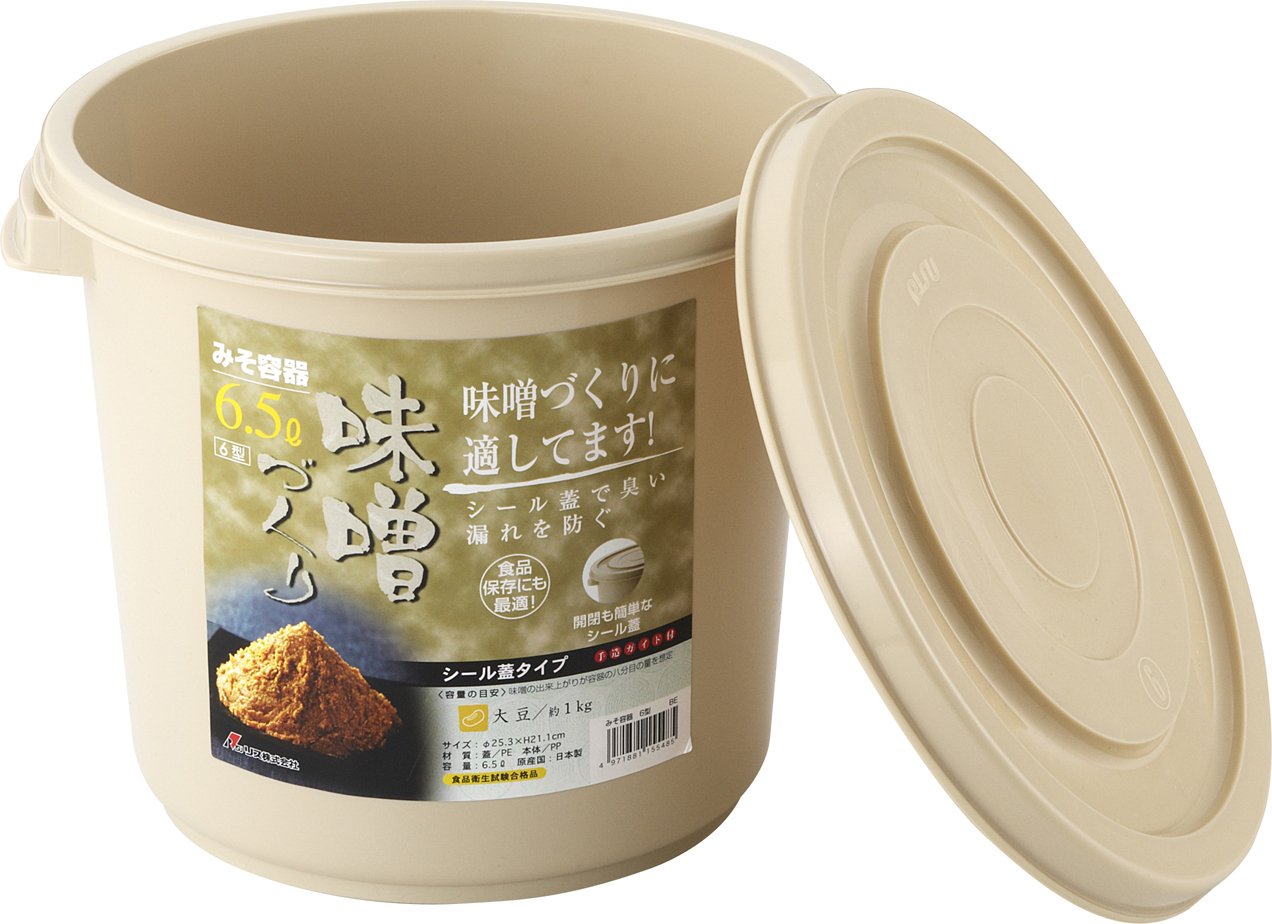 다람쥐 된장 용기 베이지 2.5 GAL (6.5 L) 된장 용기 6종 된장 만들기 가이드 포함 MADE IN JAPAN