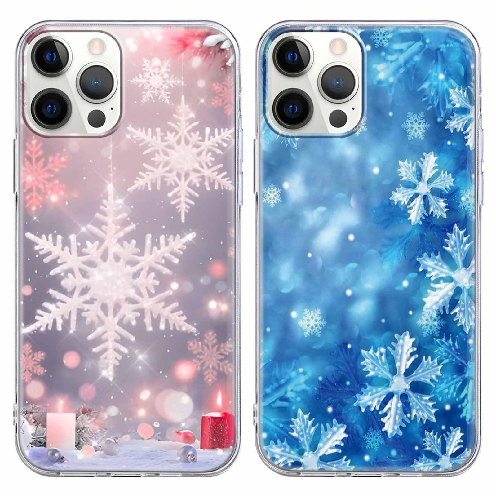 lioscre Christmas 2 Pack for Apple iPhone 12 Pro Max 6,7" Phone Cases, Cute Case Snowflake Printed Pink Blue Pattern Clear Soft Aesthetic Design Funda