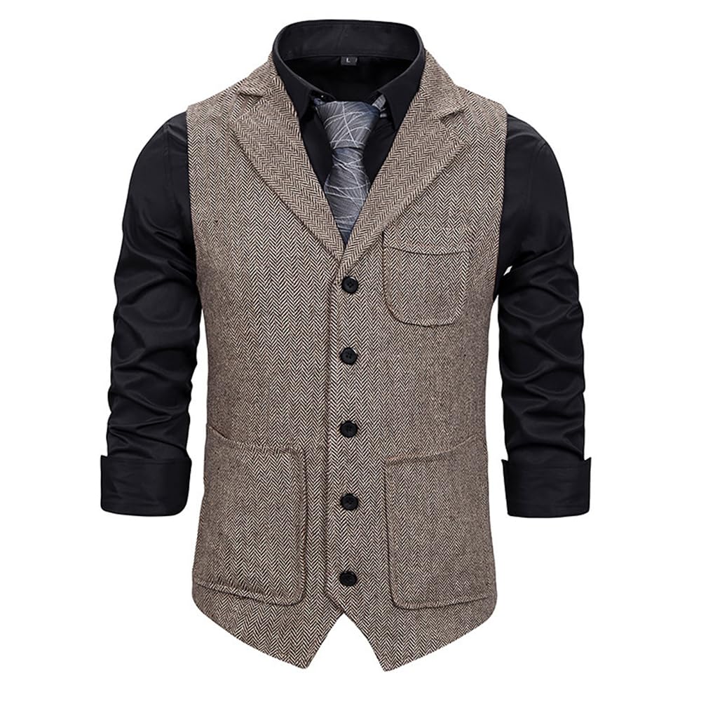 CAKERSMen Basic Waistcoat Retro Single Breasted Waistcoat Solid Color Sleeveless Blazer Waistcoat Slim Fit V-Neck Men Business Waistcoat Urban Banquet Traditional Waistcoat For Men