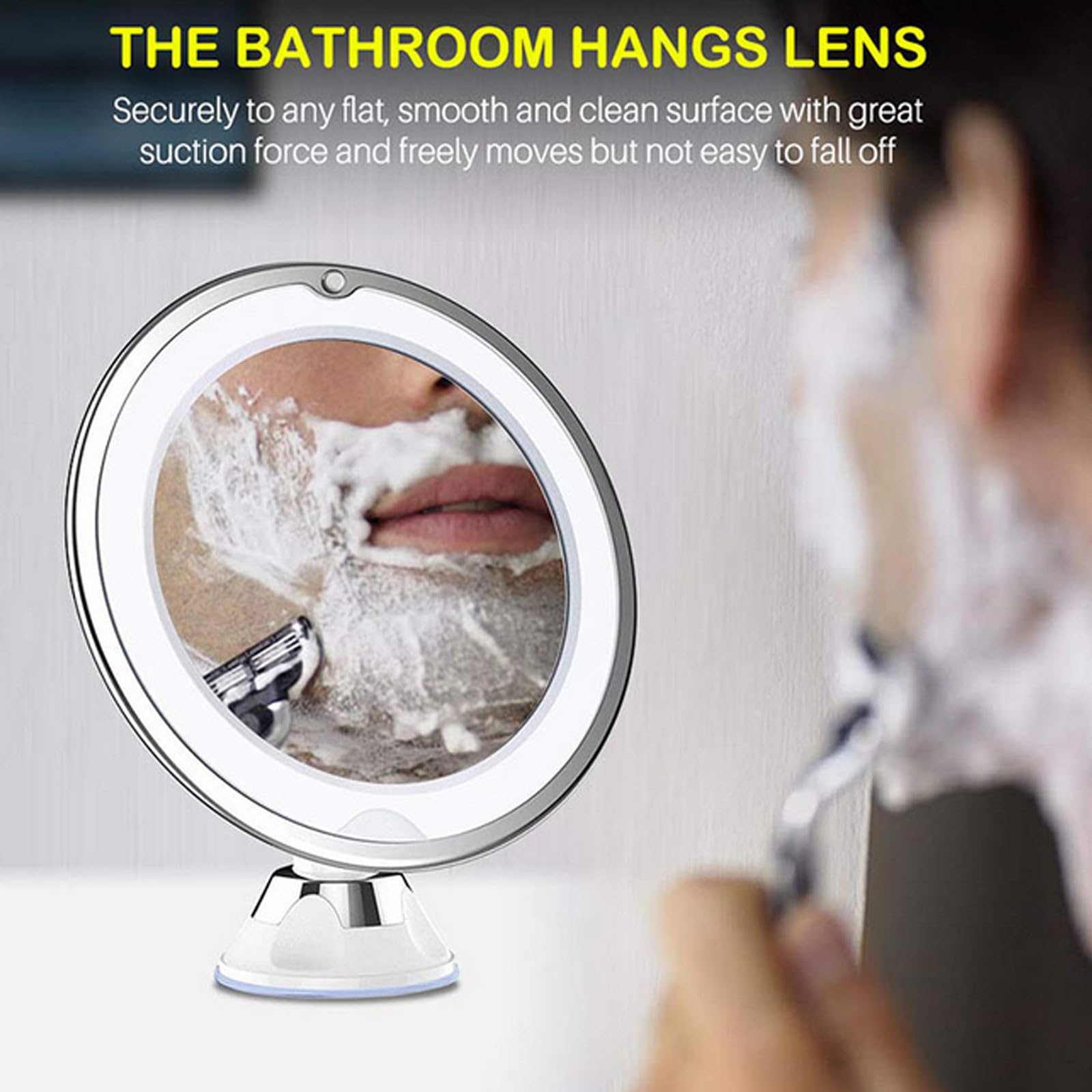 ibasenice Espejo de Maquillaje Redondo con Aumento 7X y Ventosa, Espejo de Tocador con Luz LED Blanco de Vidrio para Baño y Maquillaje