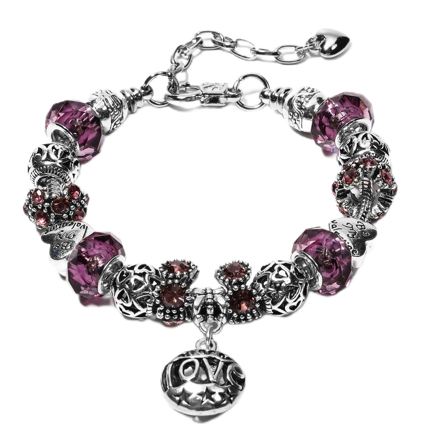 AICase Charm Bracelet for Women Silver Plated Cuff Bangle Jewelry Gifts with Beads Charms and Adjustable Snake Chain